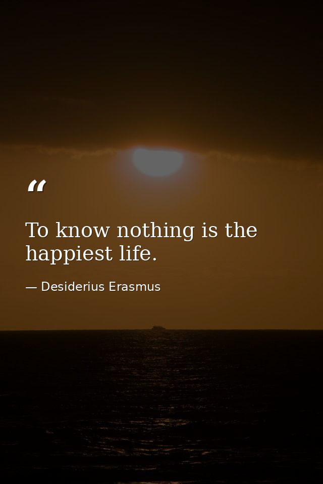 To know nothing is the happiest life. — Desiderius Erasmus