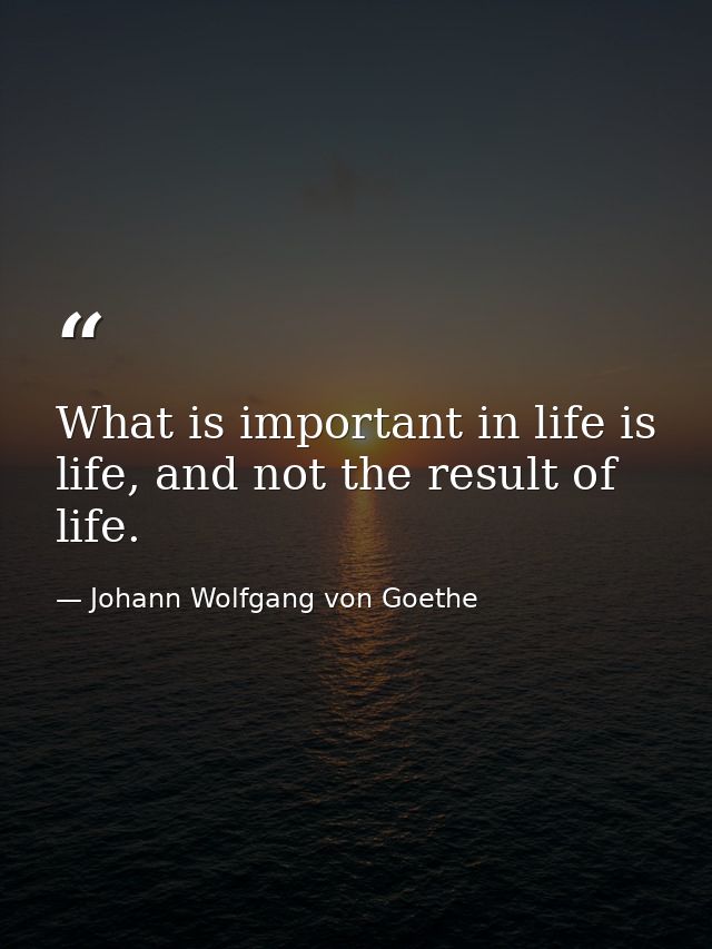 What is important in life is life, and not the result of life. — Johann Wolfgang von Goethe