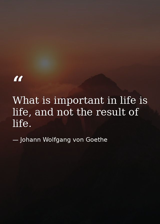 What is important in life is life, and not the result of life. — Johann Wolfgang von Goethe