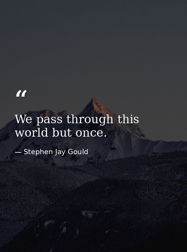 We pass through this world but once. — Stephen Jay Gould
