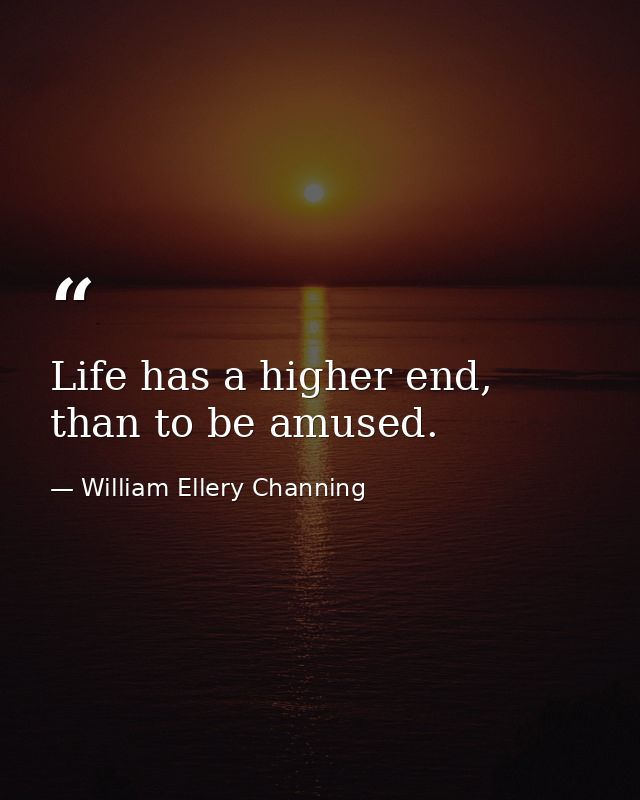Life has a higher end, than to be amused. — William Ellery Channing