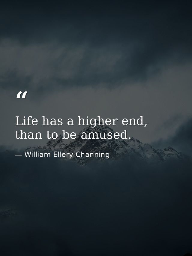 Life has a higher end, than to be amused. — William Ellery Channing