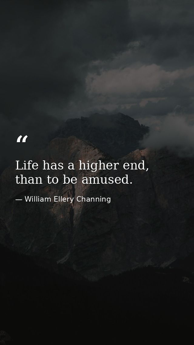 Life has a higher end, than to be amused. — William Ellery Channing