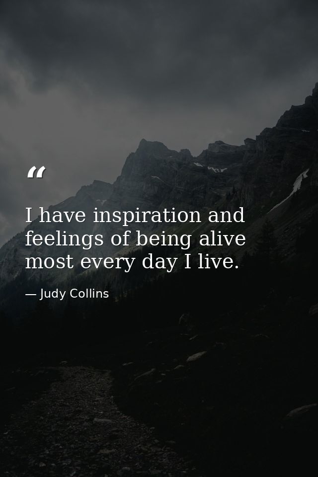 I have inspiration and feelings of being alive most every day I live. — Judy Collins