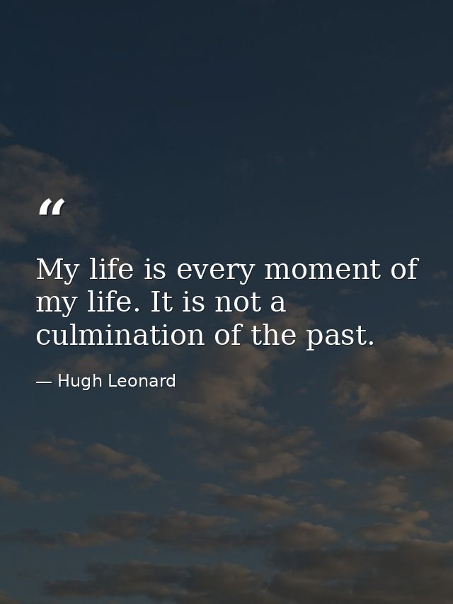My life is every moment of my life. It is not a culmination of the past. — Hugh Leonard