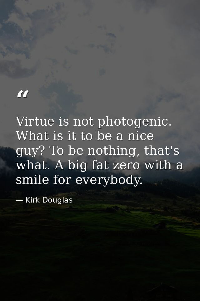 Virtue is not photogenic. What is it to be a nice guy? To be nothing, that's what. A big fat zero with a smile for every — Kirk Douglas