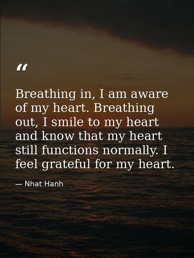 Breathing in, I am aware of my heart. Breathing out, I smile to my heart and know that my heart still functions normally — Nhat Hanh