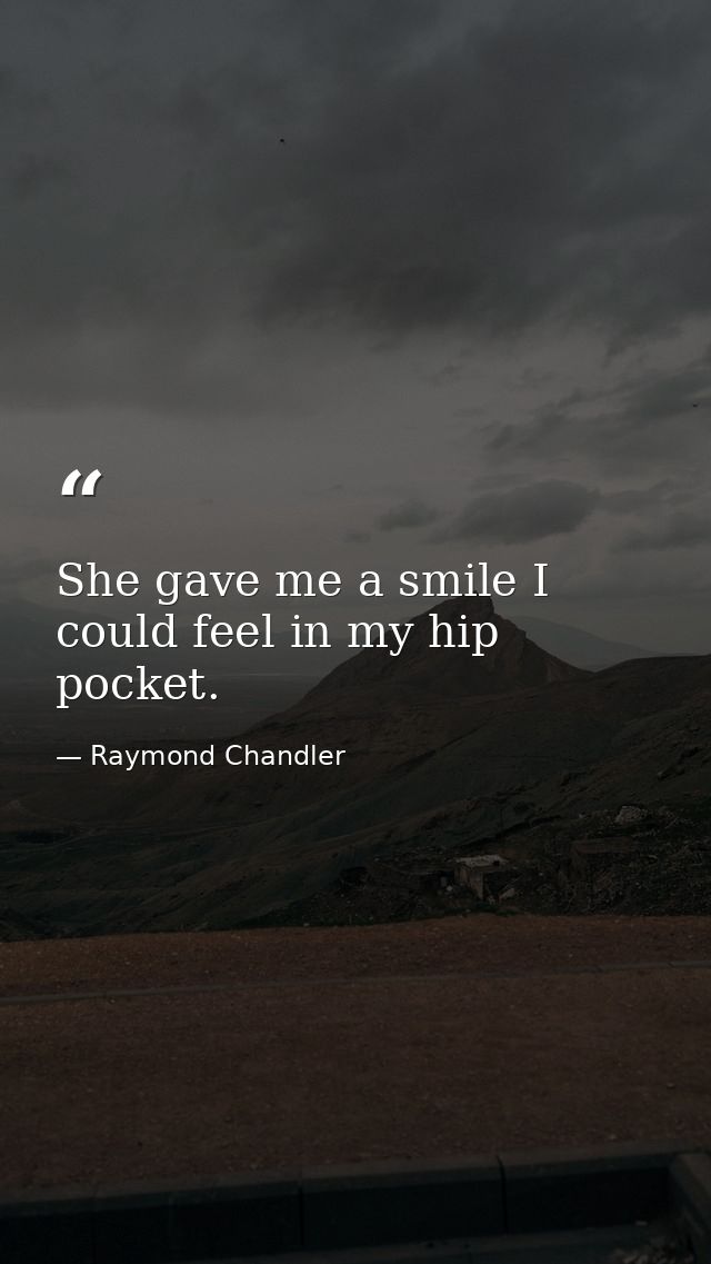 She gave me a smile I could feel in my hip pocket. — Raymond Chandler