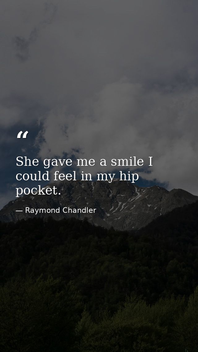 She gave me a smile I could feel in my hip pocket. — Raymond Chandler