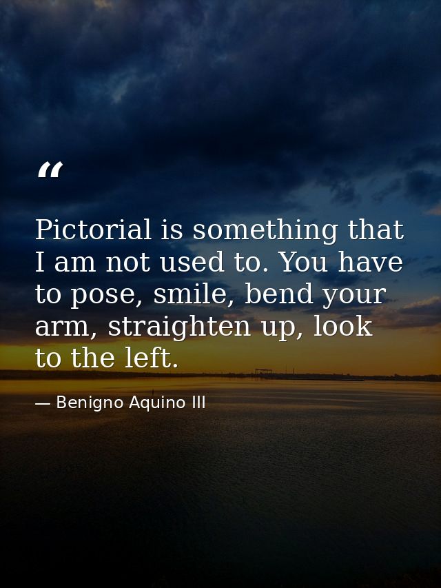 Pictorial is something that I am not used to. You have to pose, smile, bend your arm, straighten up, look to the left. — Benigno Aquino III