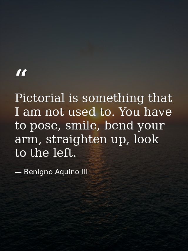 Pictorial is something that I am not used to. You have to pose, smile, bend your arm, straighten up, look to the left. — Benigno Aquino III