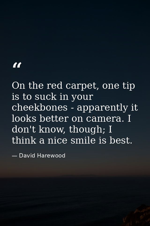 On the red carpet, one tip is to suck in your cheekbones - apparently it looks better on camera. I don't know, though; I — David Harewood