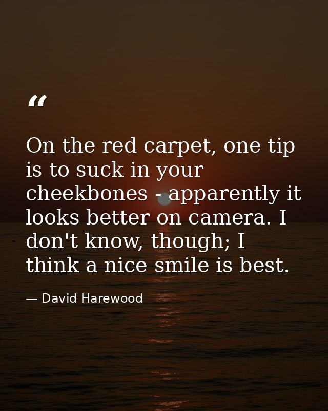 On the red carpet, one tip is to suck in your cheekbones - apparently it looks better on camera. I don't know, though; I — David Harewood