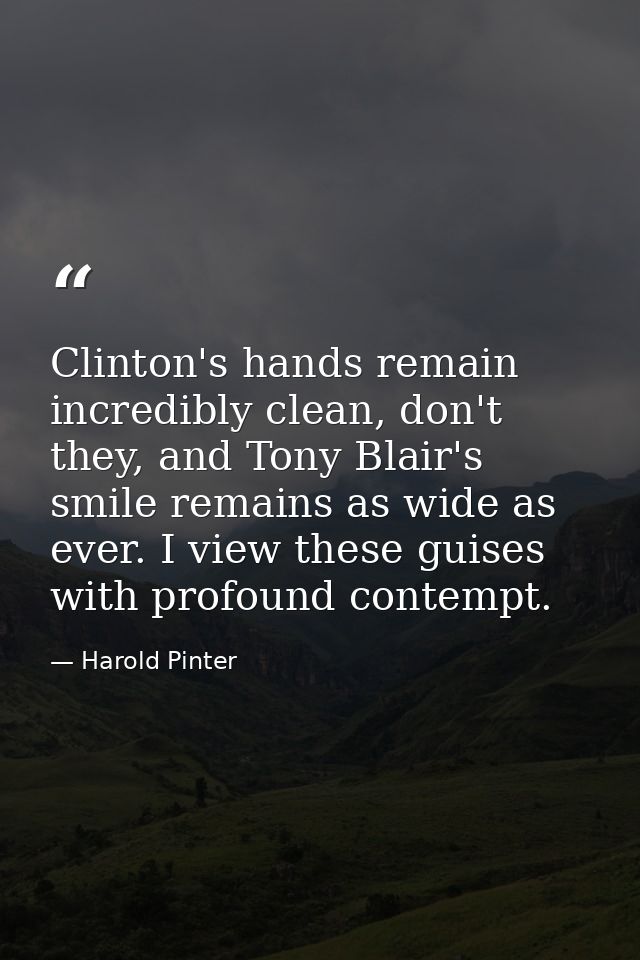 Clinton's hands remain incredibly clean, don't they, and Tony Blair's smile remains as wide as ever. I view these guises — Harold Pinter