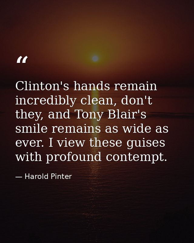 Clinton's hands remain incredibly clean, don't they, and Tony Blair's smile remains as wide as ever. I view these guises — Harold Pinter