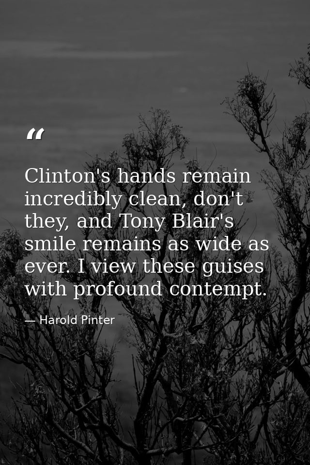 Clinton's hands remain incredibly clean, don't they, and Tony Blair's smile remains as wide as ever. I view these guises — Harold Pinter