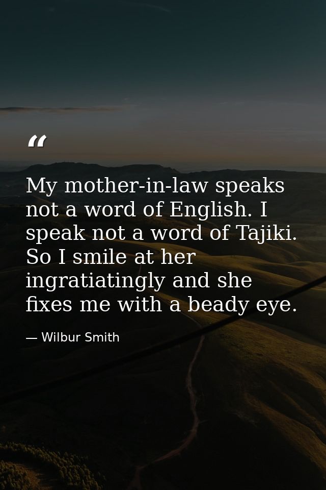 My mother-in-law speaks not a word of English. I speak not a word of Tajiki. So I smile at her ingratiatingly and she fi — Wilbur Smith
