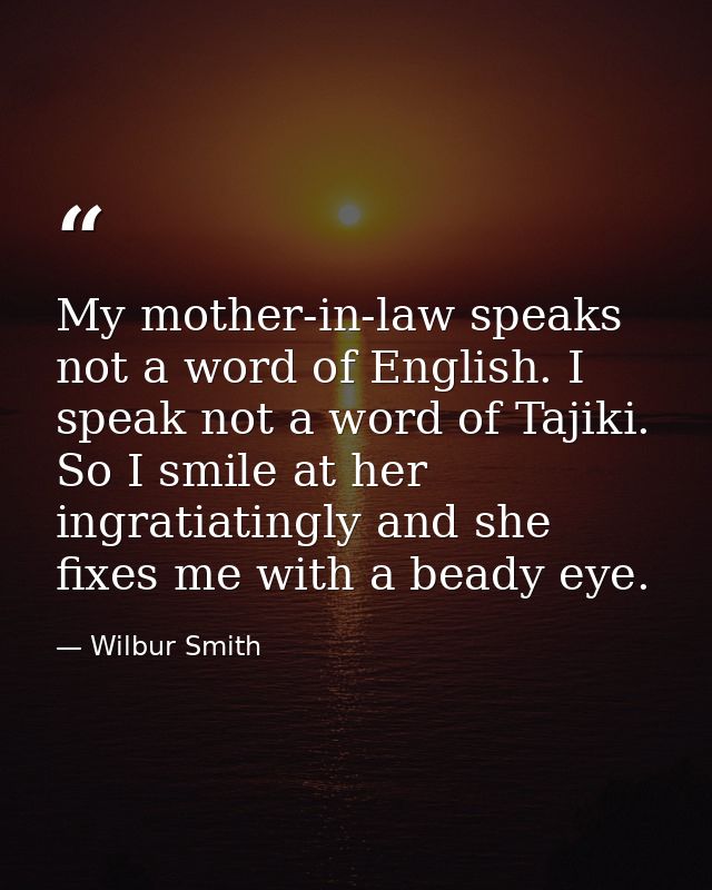 My mother-in-law speaks not a word of English. I speak not a word of Tajiki. So I smile at her ingratiatingly and she fi — Wilbur Smith