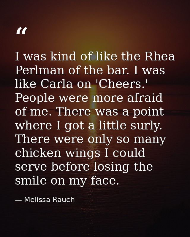 I was kind of like the Rhea Perlman of the bar. I was like Carla on 'Cheers.' People were more afraid of me. There was a — Melissa Rauch