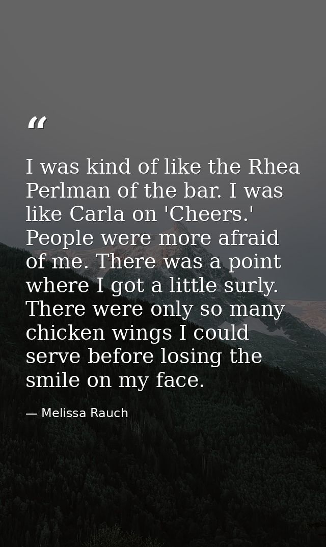 I was kind of like the Rhea Perlman of the bar. I was like Carla on 'Cheers.' People were more afraid of me. There was a — Melissa Rauch