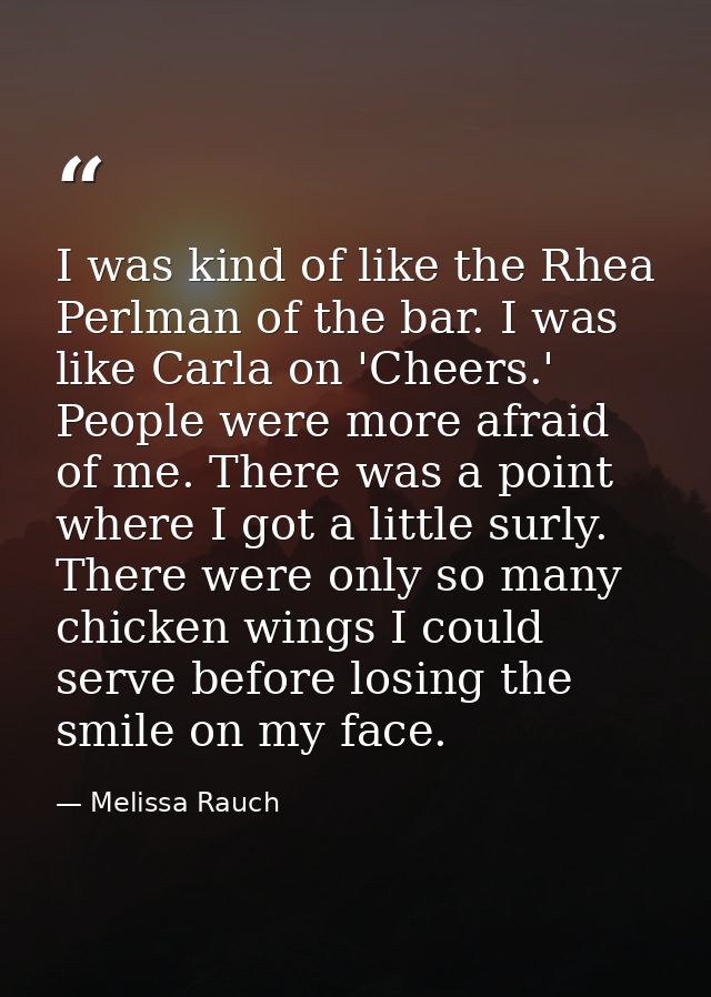 I was kind of like the Rhea Perlman of the bar. I was like Carla on 'Cheers.' People were more afraid of me. There was a — Melissa Rauch