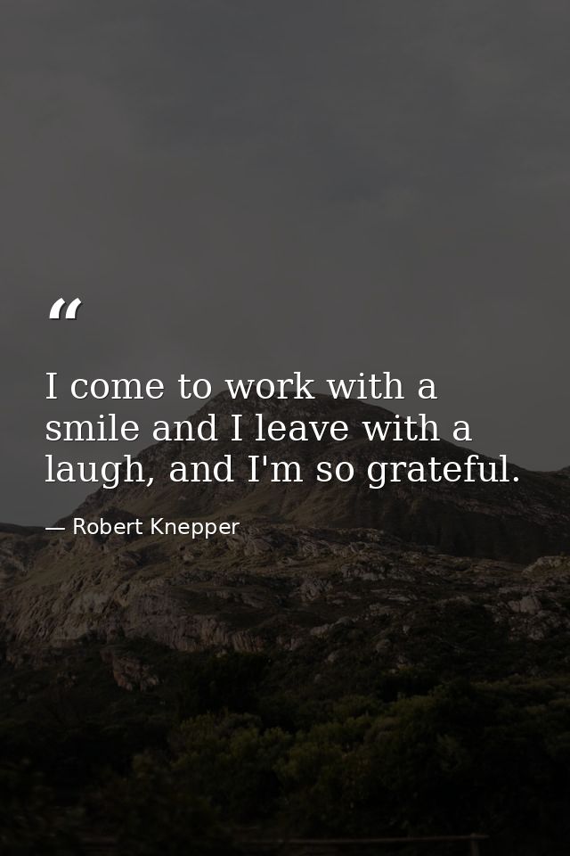 I come to work with a smile and I leave with a laugh, and I'm so grateful. — Robert Knepper