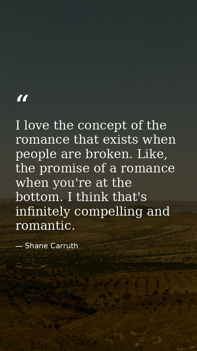 I love the concept of the romance that exists when people are broken. Like, the promise of a romance when you're at the  — Shane Carruth