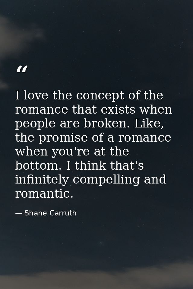 I love the concept of the romance that exists when people are broken. Like, the promise of a romance when you're at the  — Shane Carruth