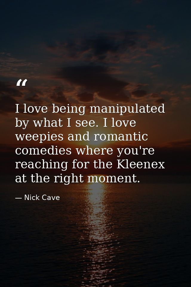 I love being manipulated by what I see. I love weepies and romantic comedies where you're reaching for the Kleenex at th — Nick Cave