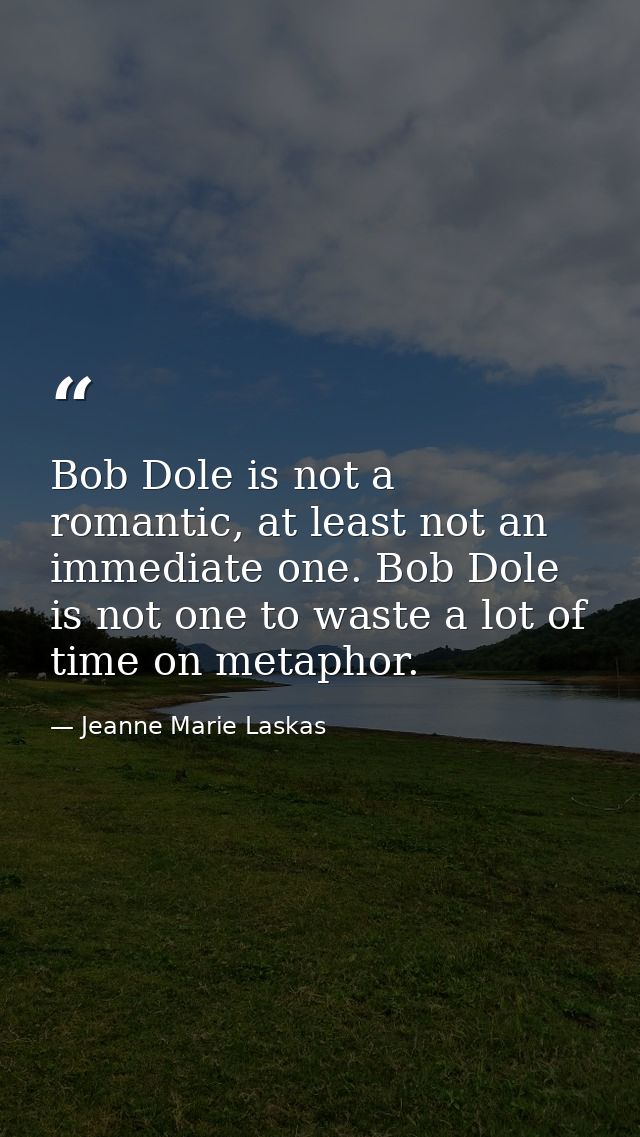 Bob Dole is not a romantic, at least not an immediate one. Bob Dole is not one to waste a lot of time on metaphor. — Jeanne Marie Laskas