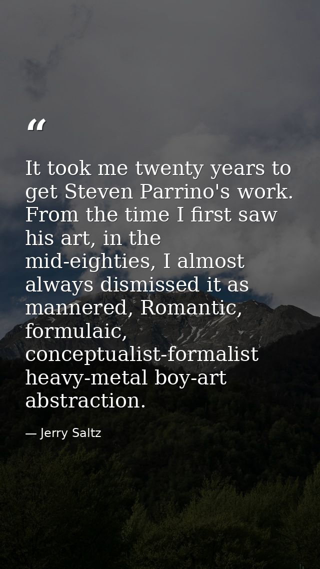 It took me twenty years to get Steven Parrino's work. From the time I first saw his art, in the mid-eighties, I almost a — Jerry Saltz