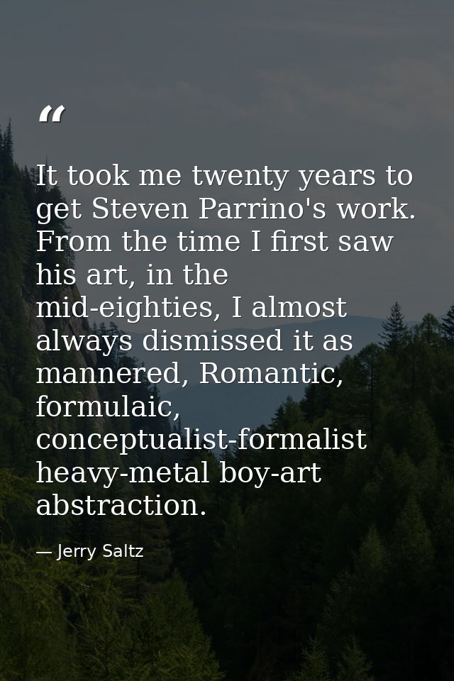 It took me twenty years to get Steven Parrino's work. From the time I first saw his art, in the mid-eighties, I almost a — Jerry Saltz