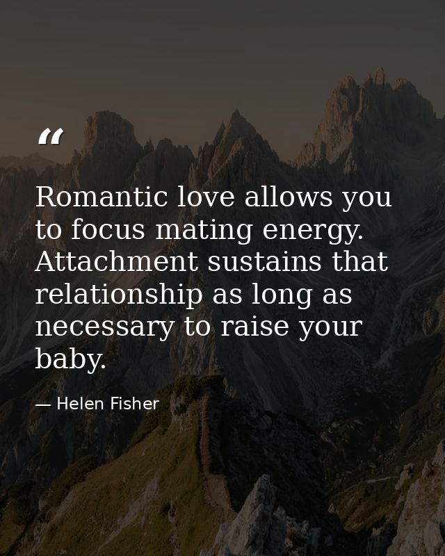 Romantic love allows you to focus mating energy. Attachment sustains that relationship as long as necessary to raise you — Helen Fisher