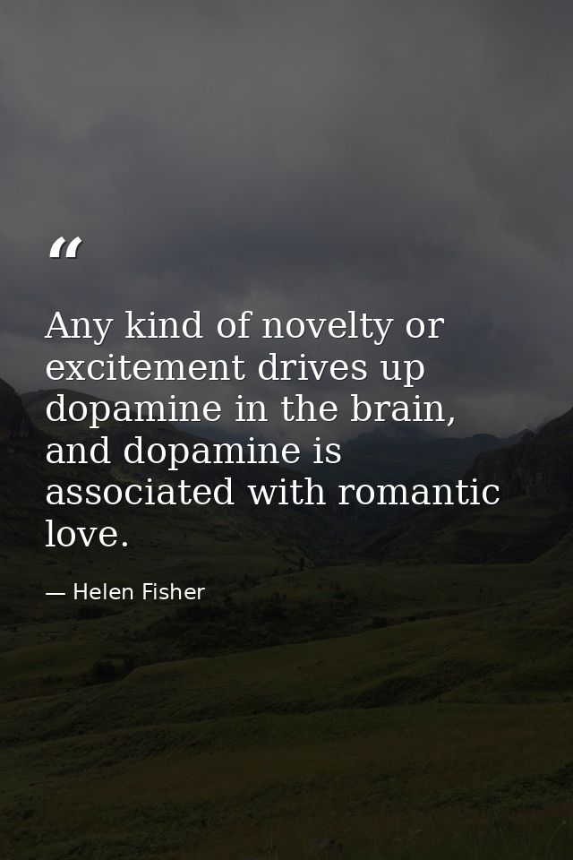 Any kind of novelty or excitement drives up dopamine in the brain, and dopamine is associated with romantic love. — Helen Fisher