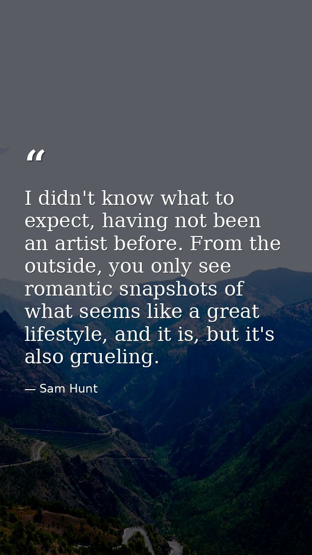 I didn't know what to expect, having not been an artist before. From the outside, you only see romantic snapshots of wha — Sam Hunt