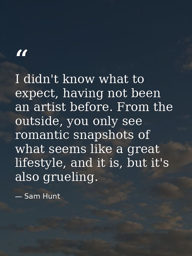 I didn't know what to expect, having not been an artist before. From the outside, you only see romantic snapshots of wha — Sam Hunt