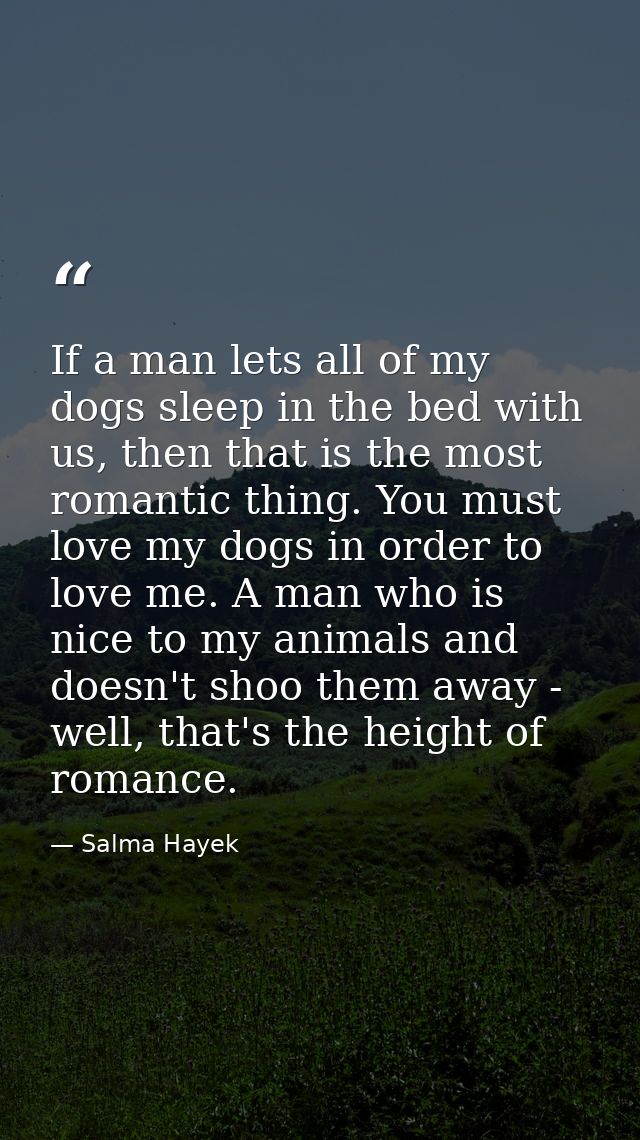 If a man lets all of my dogs sleep in the bed with us, then that is the most romantic thing. You must love my dogs in or — Salma Hayek
