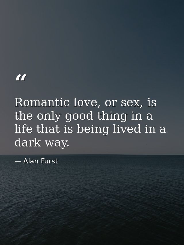 Romantic love, or sex, is the only good thing in a life that is being lived in a dark way. — Alan Furst