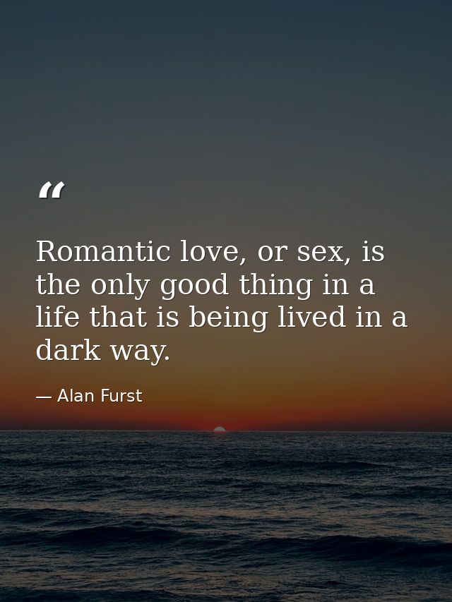 Romantic love, or sex, is the only good thing in a life that is being lived in a dark way. — Alan Furst
