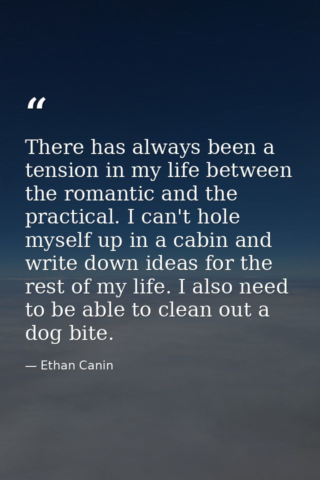 There has always been a tension in my life between the romantic and the practical. I can't hole myself up in a cabin and — Ethan Canin