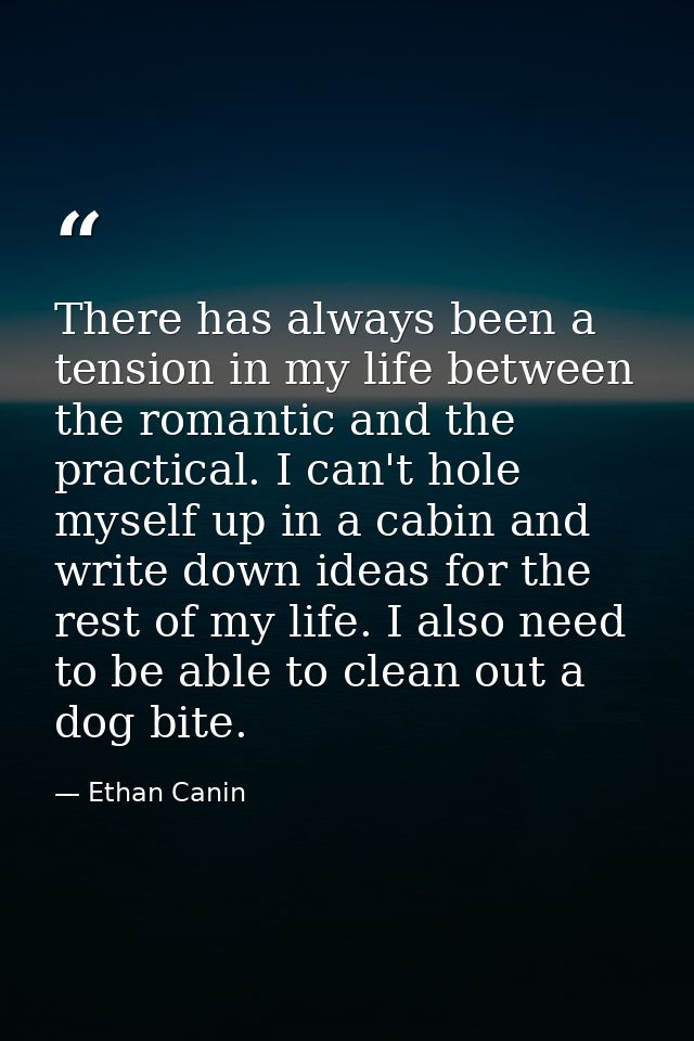 There has always been a tension in my life between the romantic and the practical. I can't hole myself up in a cabin and — Ethan Canin
