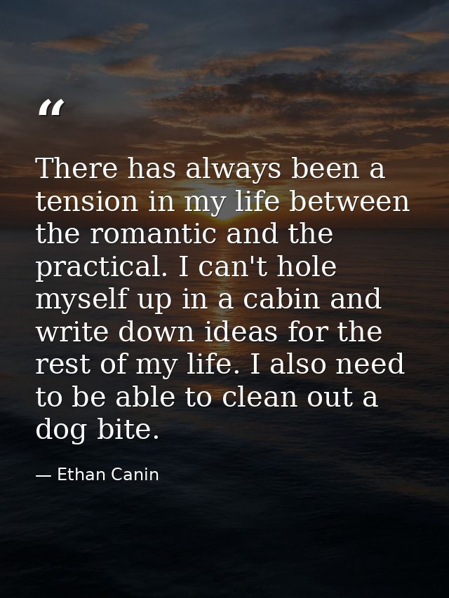 There has always been a tension in my life between the romantic and the practical. I can't hole myself up in a cabin and — Ethan Canin