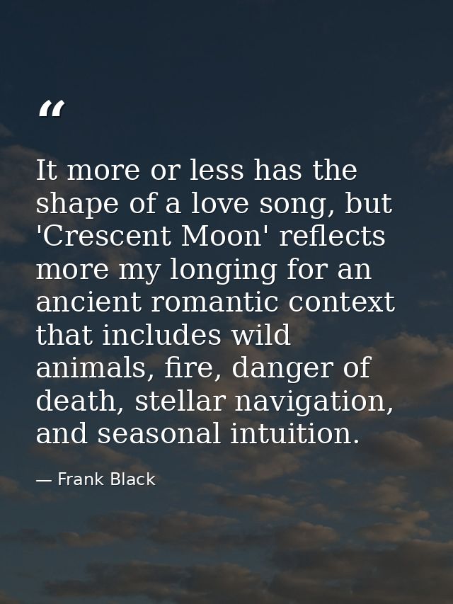 It more or less has the shape of a love song, but 'Crescent Moon' reflects more my longing for an ancient romantic conte — Frank Black
