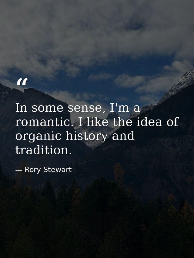 In some sense, I'm a romantic. I like the idea of organic history and tradition. — Rory Stewart