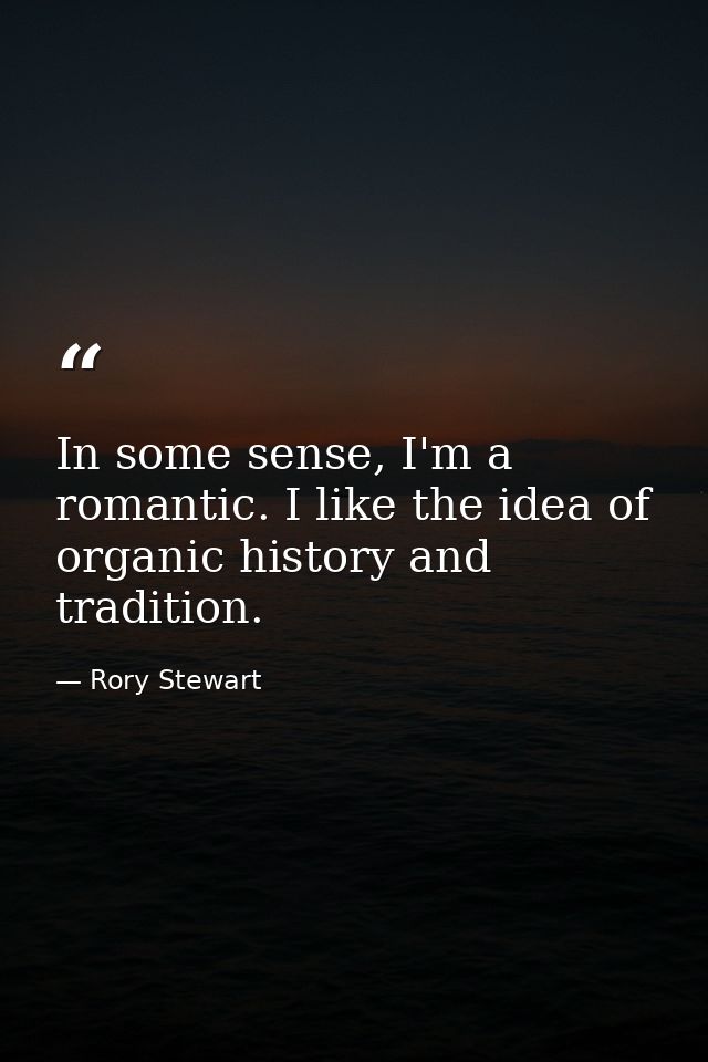 In some sense, I'm a romantic. I like the idea of organic history and tradition. — Rory Stewart