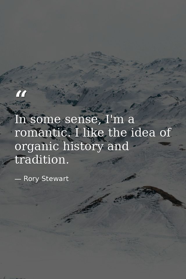 In some sense, I'm a romantic. I like the idea of organic history and tradition. — Rory Stewart
