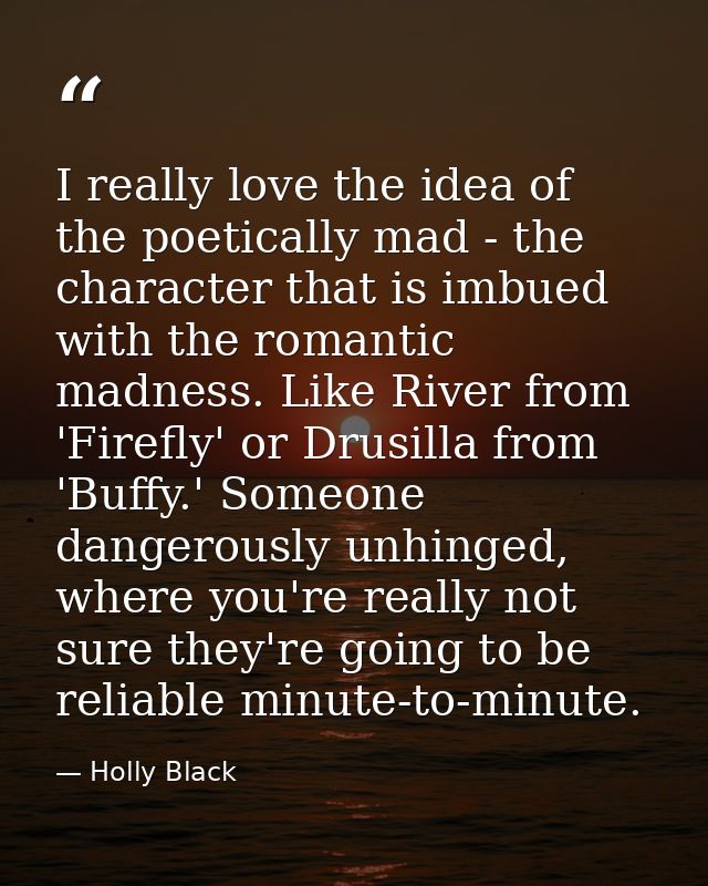 I really love the idea of the poetically mad - the character that is imbued with the romantic madness. Like River from ' — Holly Black