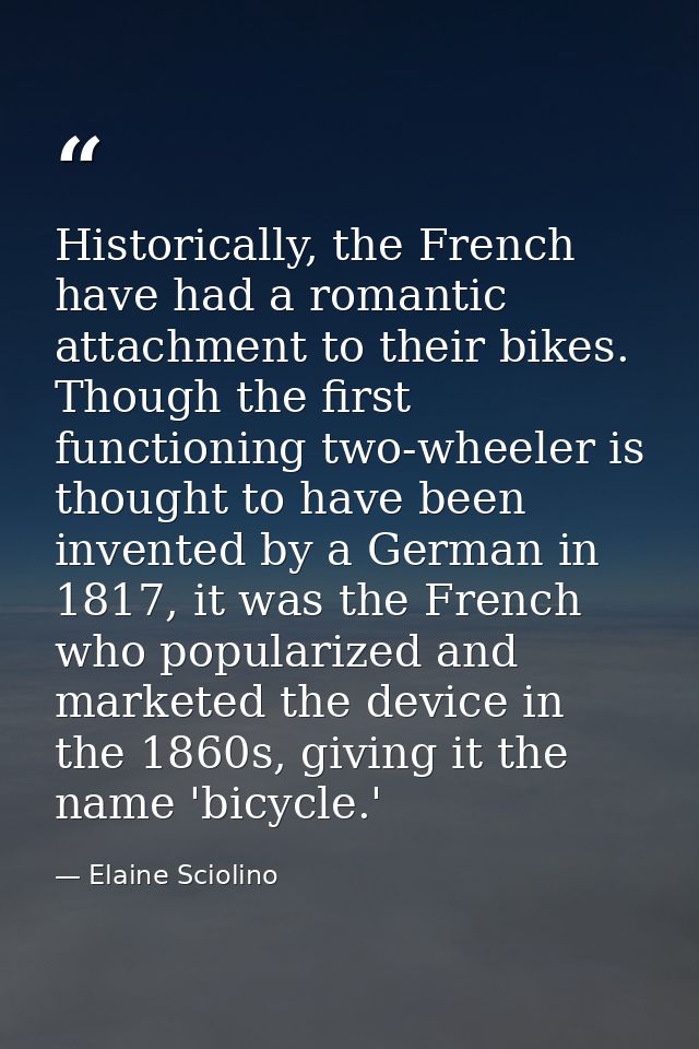 Historically, the French have had a romantic attachment to their bikes. Though the first functioning two-wheeler is thou — Elaine Sciolino