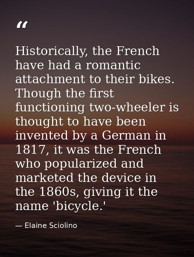 Historically, the French have had a romantic attachment to their bikes. Though the first functioning two-wheeler is thou — Elaine Sciolino