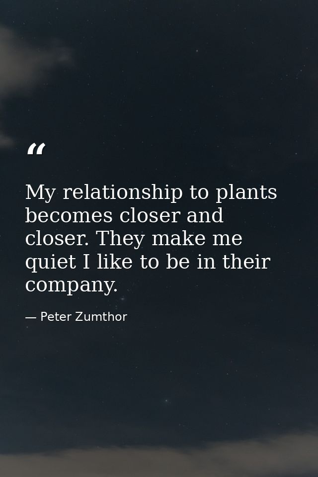 My relationship to plants becomes closer and closer. They make me quiet I like to be in their company. — Peter Zumthor